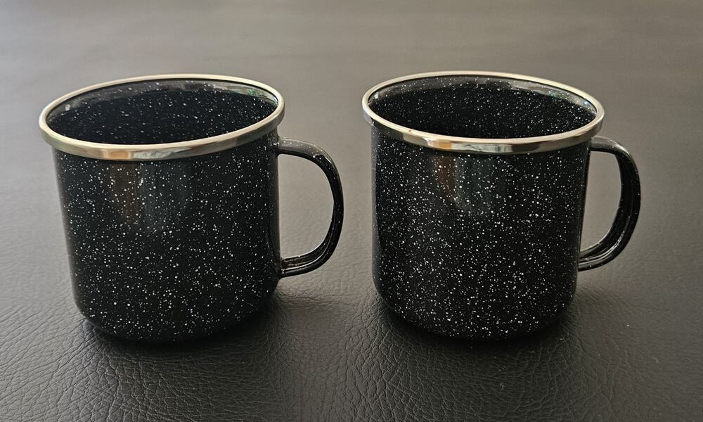 Vintage Set of 2 Black Enamelware Camp Coffee Cups/Mugs